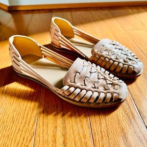 Nisolo Huarache Desert Rose Leather Braided Flats size 7, like new
